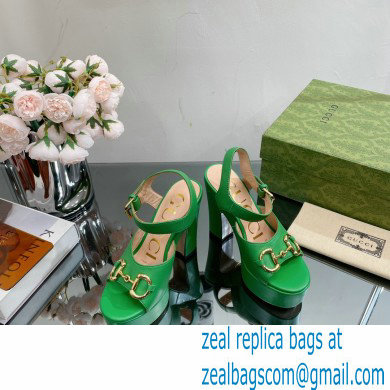 Gucci Heel 12cm Platform 3.5cm Sandals with Horsebit Green 2023