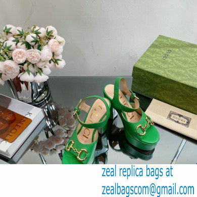 Gucci Heel 12cm Platform 3.5cm Sandals with Horsebit Green 2023