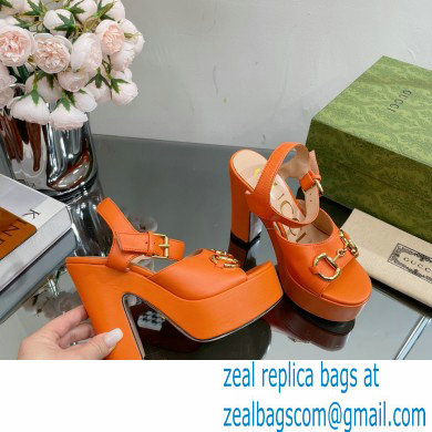 Gucci Heel 12cm Platform 3.5cm Sandals with Horsebit Orange 2023