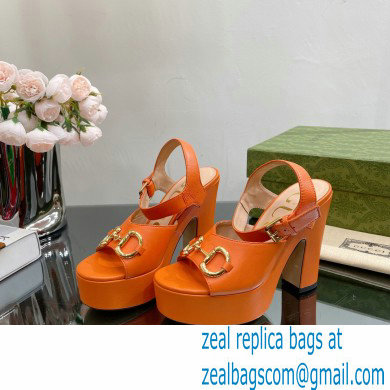 Gucci Heel 12cm Platform 3.5cm Sandals with Horsebit Orange 2023