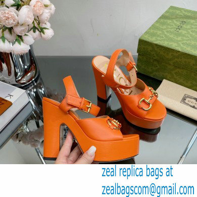 Gucci Heel 12cm Platform 3.5cm Sandals with Horsebit Orange 2023