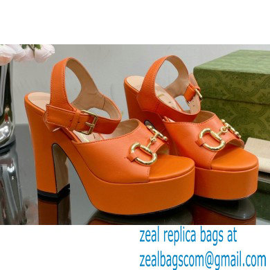 Gucci Heel 12cm Platform 3.5cm Sandals with Horsebit Orange 2023