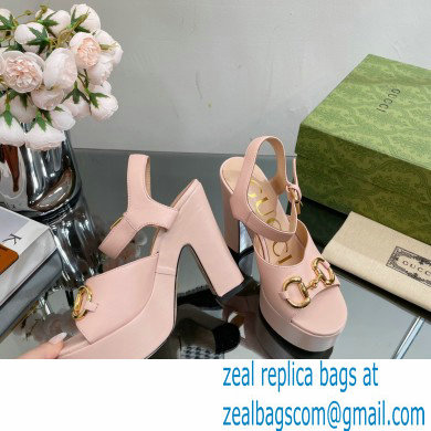 Gucci Heel 12cm Platform 3.5cm Sandals with Horsebit Pink 2023