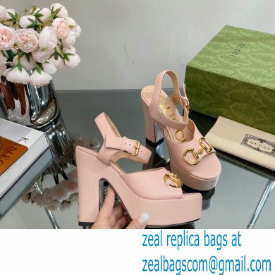 Gucci Heel 12cm Platform 3.5cm Sandals with Horsebit Pink 2023