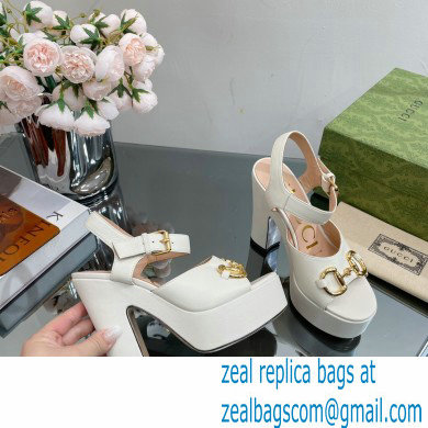 Gucci Heel 12cm Platform 3.5cm Sandals with Horsebit White 2023