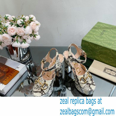 Gucci Heel 12cm Platform 3.5cm Sandals with Horsebit python print Gray 2023 - Click Image to Close