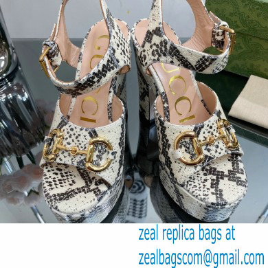 Gucci Heel 12cm Platform 3.5cm Sandals with Horsebit python print Gray 2023 - Click Image to Close