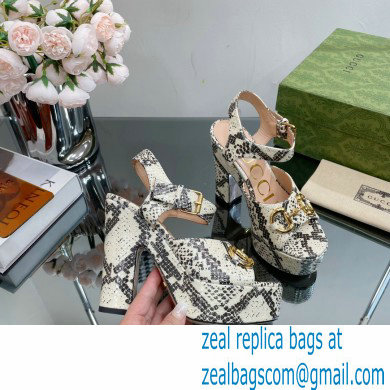 Gucci Heel 12cm Platform 3.5cm Sandals with Horsebit python print Gray 2023