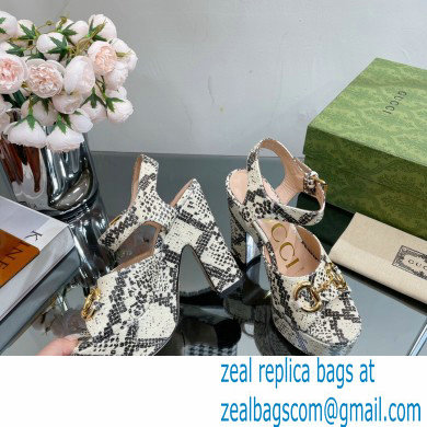 Gucci Heel 12cm Platform 3.5cm Sandals with Horsebit python print Gray 2023