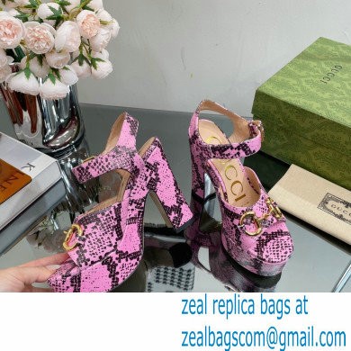 Gucci Heel 12cm Platform 3.5cm Sandals with Horsebit python print Pink 2023