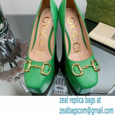 Gucci Heel 12cm Platform 3.5cm pumps with Horsebit Green 2023 - Click Image to Close