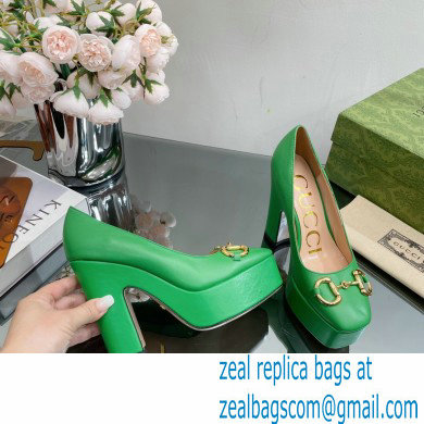 Gucci Heel 12cm Platform 3.5cm pumps with Horsebit Green 2023