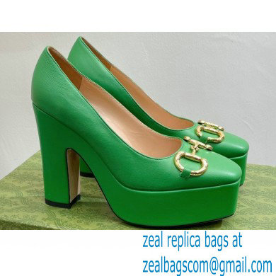 Gucci Heel 12cm Platform 3.5cm pumps with Horsebit Green 2023