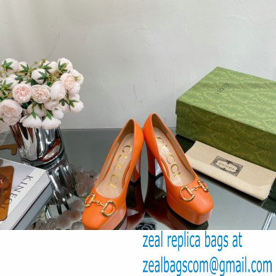 Gucci Heel 12cm Platform 3.5cm pumps with Horsebit Orange 2023