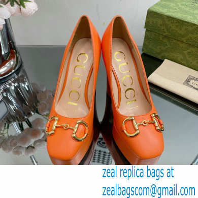 Gucci Heel 12cm Platform 3.5cm pumps with Horsebit Orange 2023