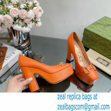 Gucci Heel 12cm Platform 3.5cm pumps with Horsebit Orange 2023