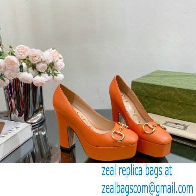 Gucci Heel 12cm Platform 3.5cm pumps with Horsebit Orange 2023