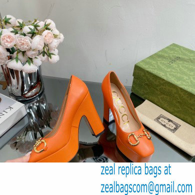 Gucci Heel 12cm Platform 3.5cm pumps with Horsebit Orange 2023