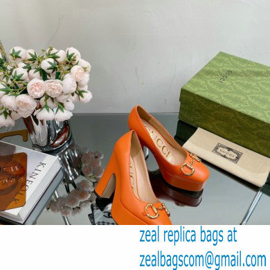 Gucci Heel 12cm Platform 3.5cm pumps with Horsebit Orange 2023