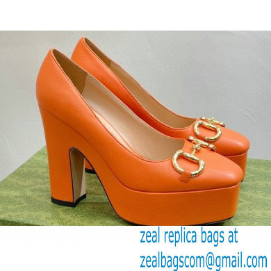 Gucci Heel 12cm Platform 3.5cm pumps with Horsebit Orange 2023