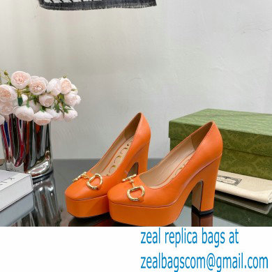 Gucci Heel 12cm Platform 3.5cm pumps with Horsebit Orange 2023