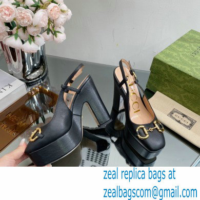 Gucci Heel 12cm Platform 3.5cm slingback pumps with Horsebit Black 2023