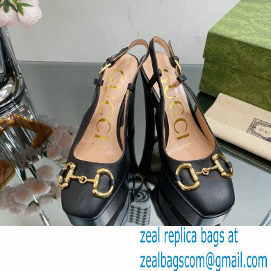 Gucci Heel 12cm Platform 3.5cm slingback pumps with Horsebit Black 2023