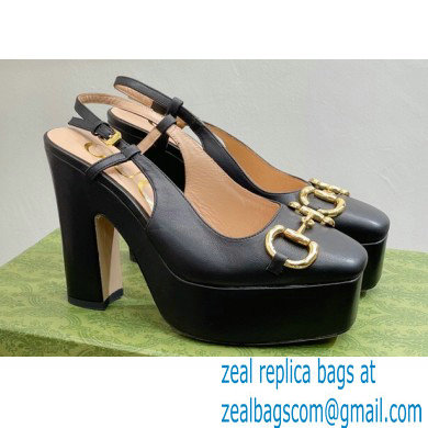 Gucci Heel 12cm Platform 3.5cm slingback pumps with Horsebit Black 2023