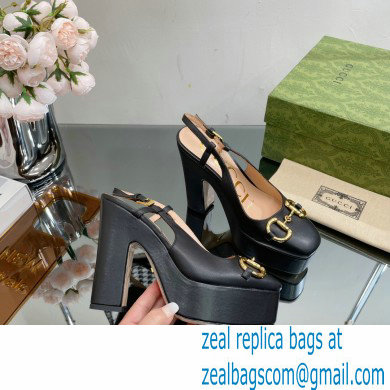 Gucci Heel 12cm Platform 3.5cm slingback pumps with Horsebit Black 2023