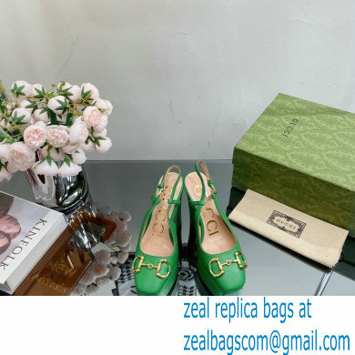 Gucci Heel 12cm Platform 3.5cm slingback pumps with Horsebit Green 2023