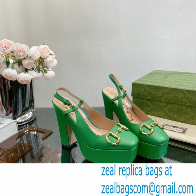 Gucci Heel 12cm Platform 3.5cm slingback pumps with Horsebit Green 2023