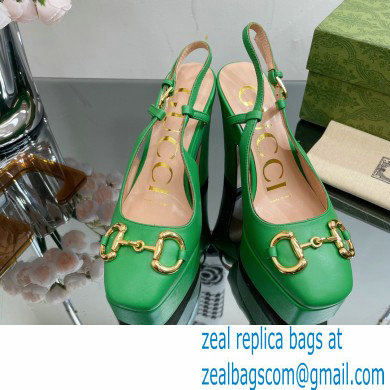 Gucci Heel 12cm Platform 3.5cm slingback pumps with Horsebit Green 2023