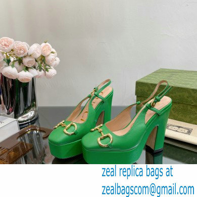 Gucci Heel 12cm Platform 3.5cm slingback pumps with Horsebit Green 2023