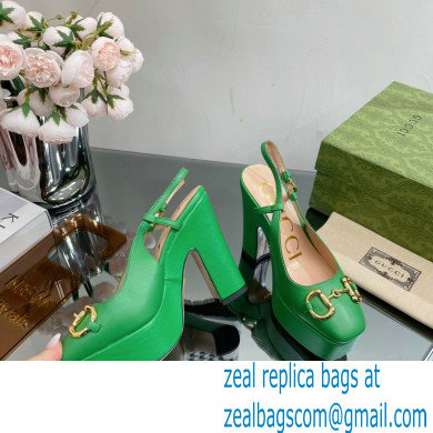 Gucci Heel 12cm Platform 3.5cm slingback pumps with Horsebit Green 2023