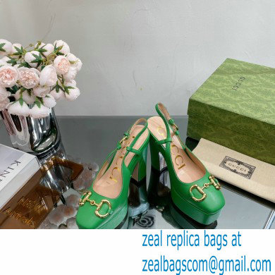 Gucci Heel 12cm Platform 3.5cm slingback pumps with Horsebit Green 2023