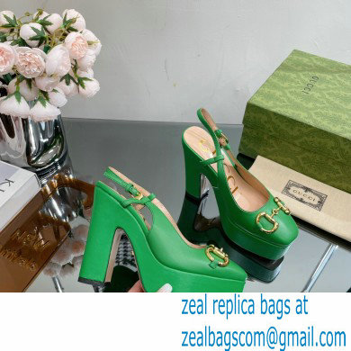 Gucci Heel 12cm Platform 3.5cm slingback pumps with Horsebit Green 2023
