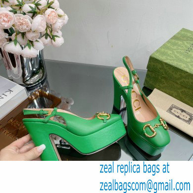 Gucci Heel 12cm Platform 3.5cm slingback pumps with Horsebit Green 2023