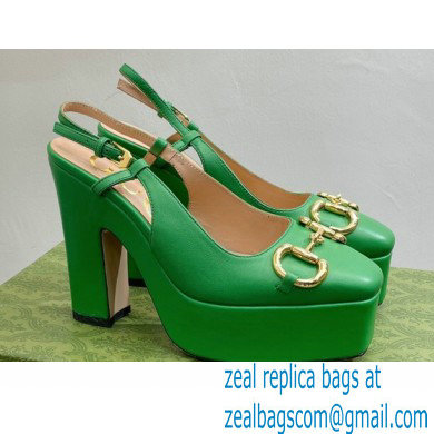 Gucci Heel 12cm Platform 3.5cm slingback pumps with Horsebit Green 2023