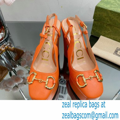 Gucci Heel 12cm Platform 3.5cm slingback pumps with Horsebit Orange 2023