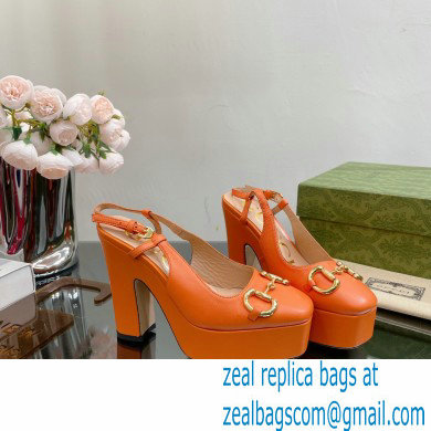 Gucci Heel 12cm Platform 3.5cm slingback pumps with Horsebit Orange 2023