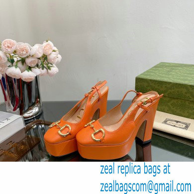 Gucci Heel 12cm Platform 3.5cm slingback pumps with Horsebit Orange 2023