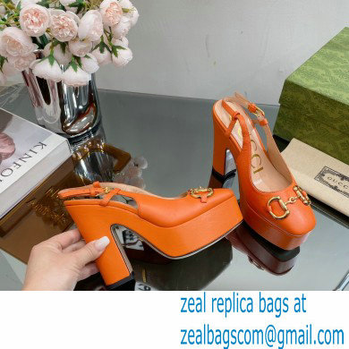 Gucci Heel 12cm Platform 3.5cm slingback pumps with Horsebit Orange 2023