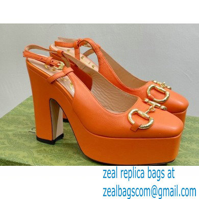 Gucci Heel 12cm Platform 3.5cm slingback pumps with Horsebit Orange 2023