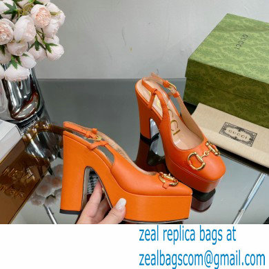 Gucci Heel 12cm Platform 3.5cm slingback pumps with Horsebit Orange 2023