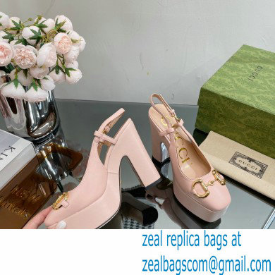 Gucci Heel 12cm Platform 3.5cm slingback pumps with Horsebit Pink 2023