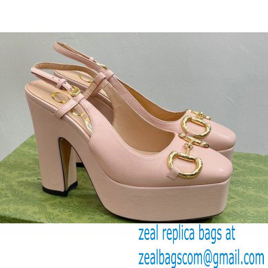 Gucci Heel 12cm Platform 3.5cm slingback pumps with Horsebit Pink 2023