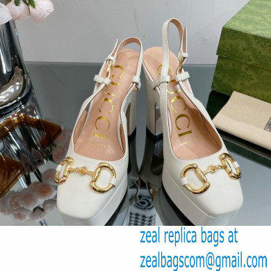 Gucci Heel 12cm Platform 3.5cm slingback pumps with Horsebit White 2023 - Click Image to Close