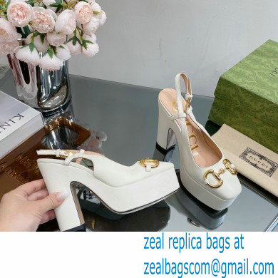 Gucci Heel 12cm Platform 3.5cm slingback pumps with Horsebit White 2023