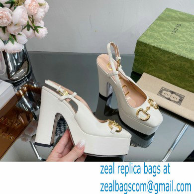 Gucci Heel 12cm Platform 3.5cm slingback pumps with Horsebit White 2023 - Click Image to Close