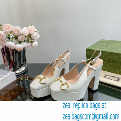 Gucci Heel 12cm Platform 3.5cm slingback pumps with Horsebit White 2023 - Click Image to Close